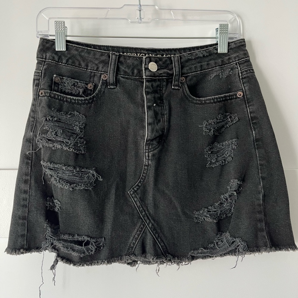 American Eagle Black Denim Skirt High Rise Size 2